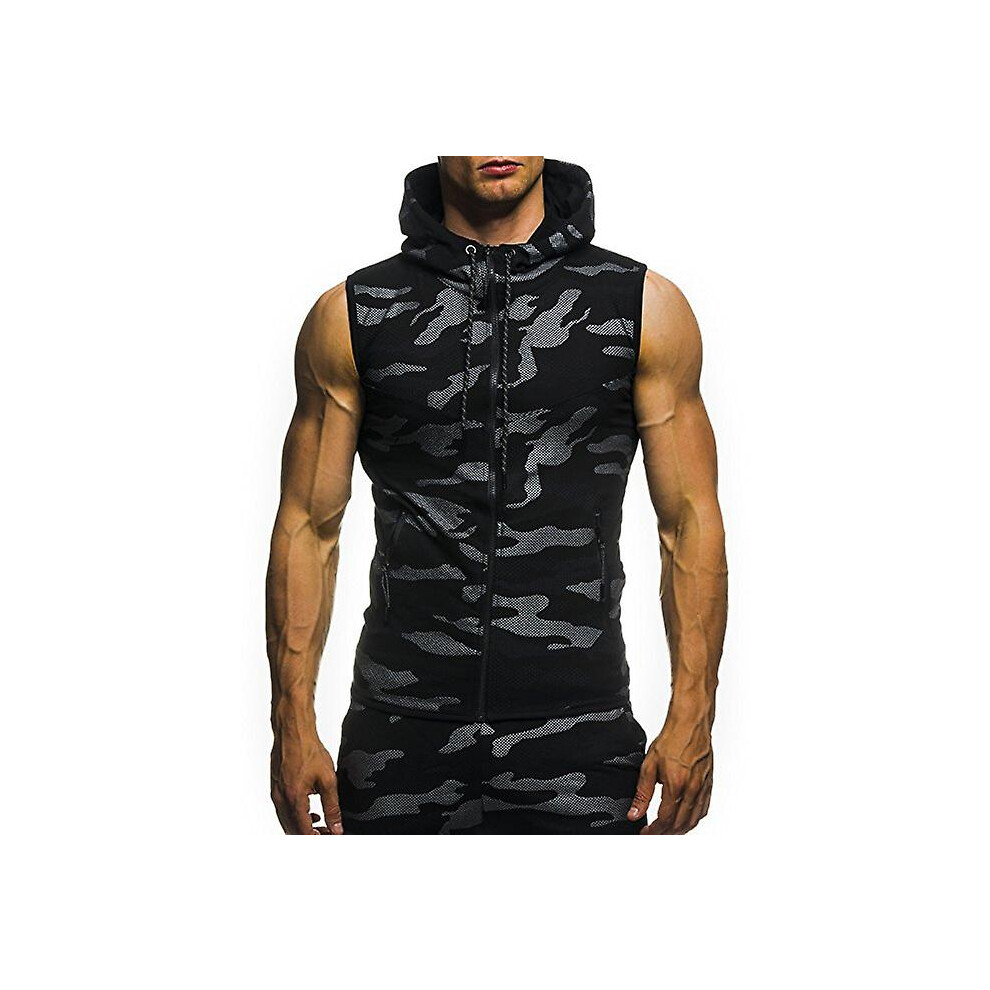 (M-gris foncé) Sweat à capuche sans manches pour homme, mode décontractée, débardeur de musculation,