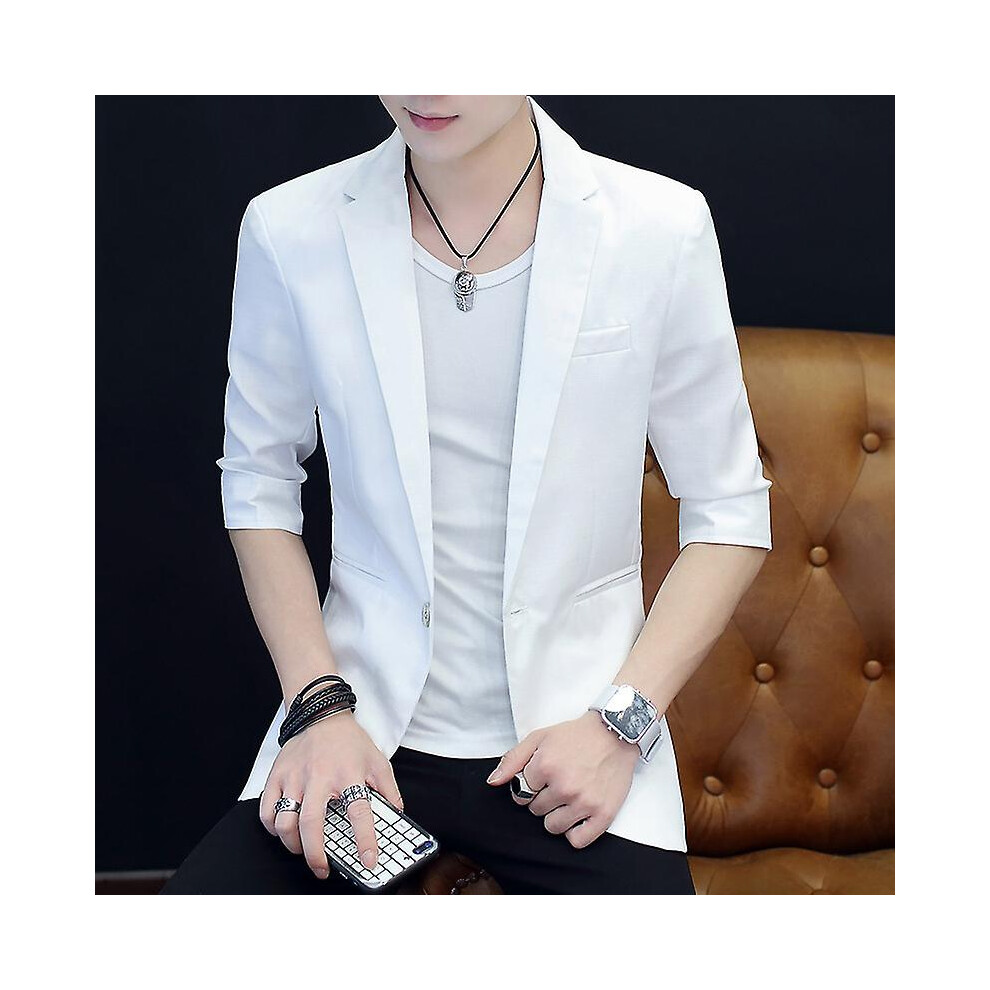 (XL-blanc) Costume d'été à manches mi-longues pour hommes, coupe ajustée, petit costume formel, veste