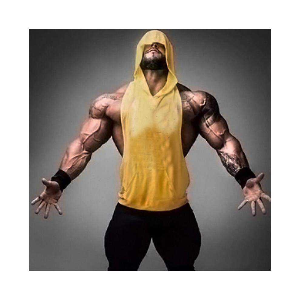 (L-jaune) Sweat à capuche sans manches pour homme, mode décontractée, débardeur de musculation, sport