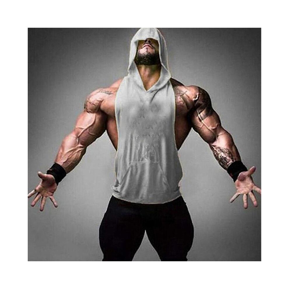 (L-gris) Sweat à capuche sans manches pour homme, mode décontractée, débardeur de musculation, sport