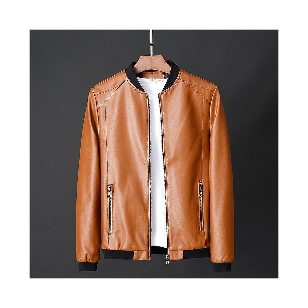 (M-orange) Veste en cuir synthétique pour homme, élégante et d'automne : coupe ajustée, confortable