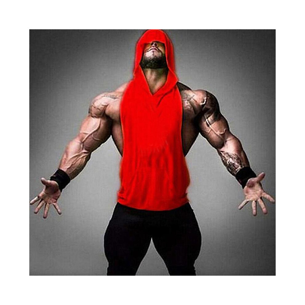 (L-rouge) Sweat à capuche sans manches pour homme, mode décontractée, débardeur de musculation, chemise