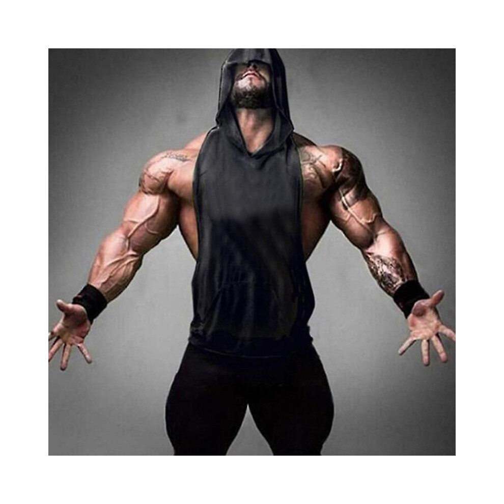 Sweat à capuche sans manches pour homme (2XL-noir), mode décontractée, débardeur de musculation, sport