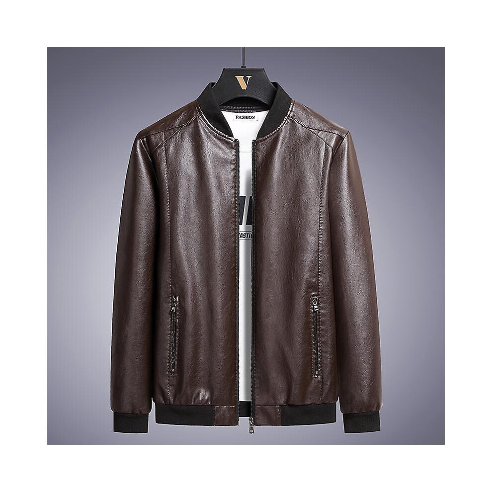(4XL-marron) Veste en cuir synthétique pour homme, élégante et d'automne : coupe ajustée, confortable