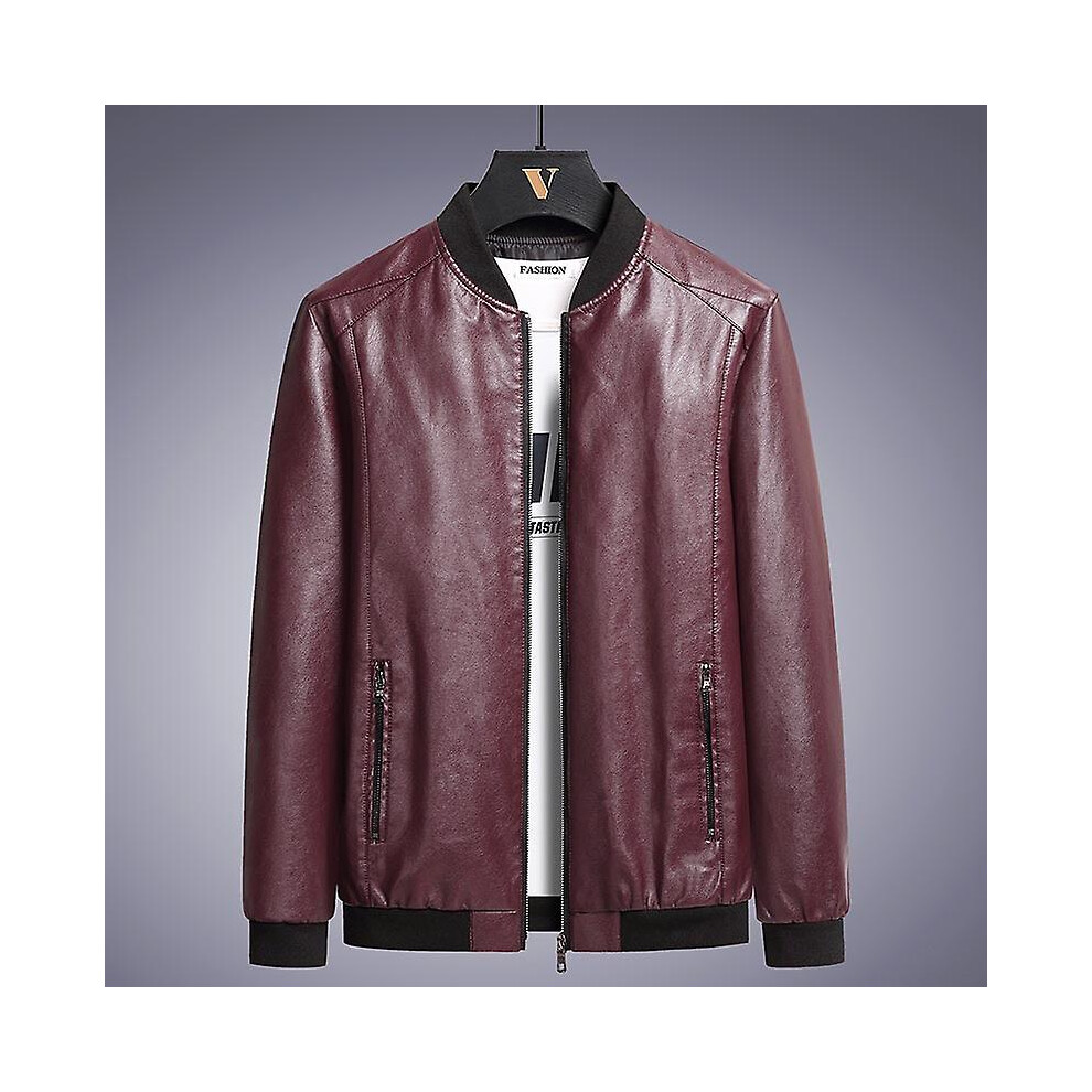 (6XL-rouge vin) Veste en cuir synthétique pour homme, élégante et d'automne : coupe ajustée, confortable