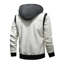 (3XL-bianco2) Nuova giacca da motociclista in pelle da uomo con cappuccio e ricamo Scorpione, vestibilità