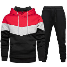Sudadera con capucha para hombre, de tendencia, color rojo y negro, con empalme de polar, cálida, de