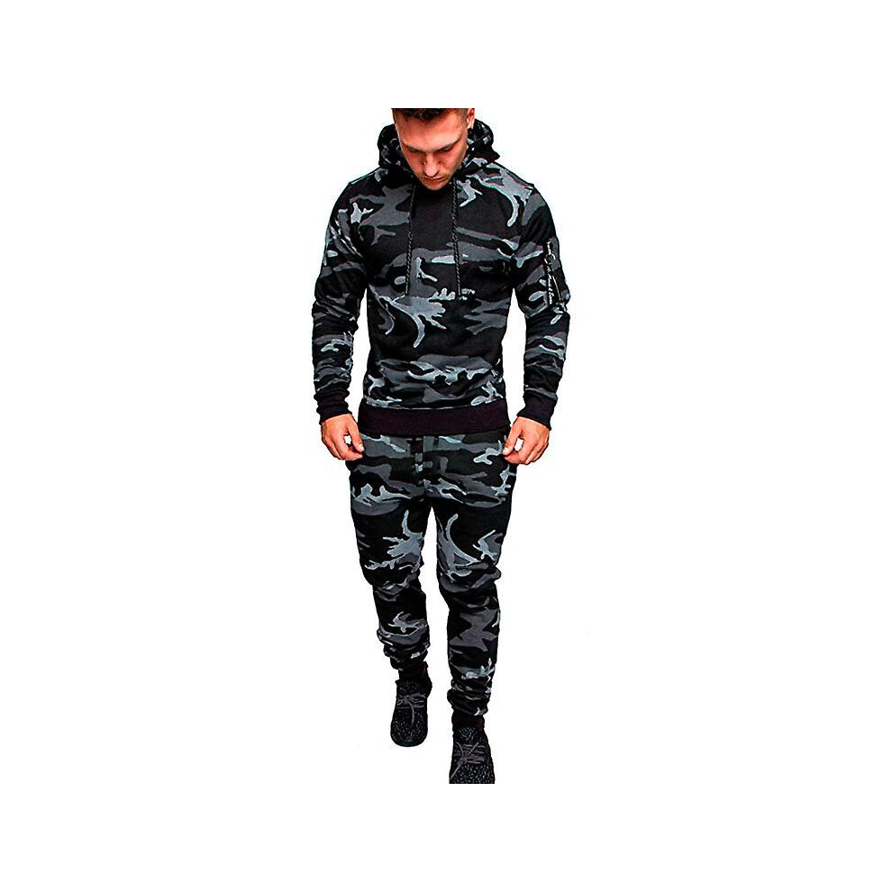 (M-gris foncé mc) Survêtement homme Sportswear Militaire Sweat à capuche Ensembles Camouflage Hommes