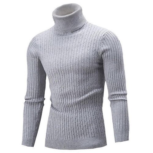 (2XL-hellgrau)Herbst Winter Herren Rollkragenpullover Herren Strickpullover Rollkragen Strickpullover