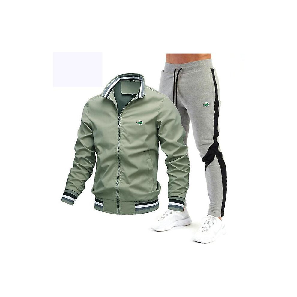 (L-vert gris) Rehaussez votre garde-robe d'hiver avec un ensemble veste et pantalon élégant pour homme