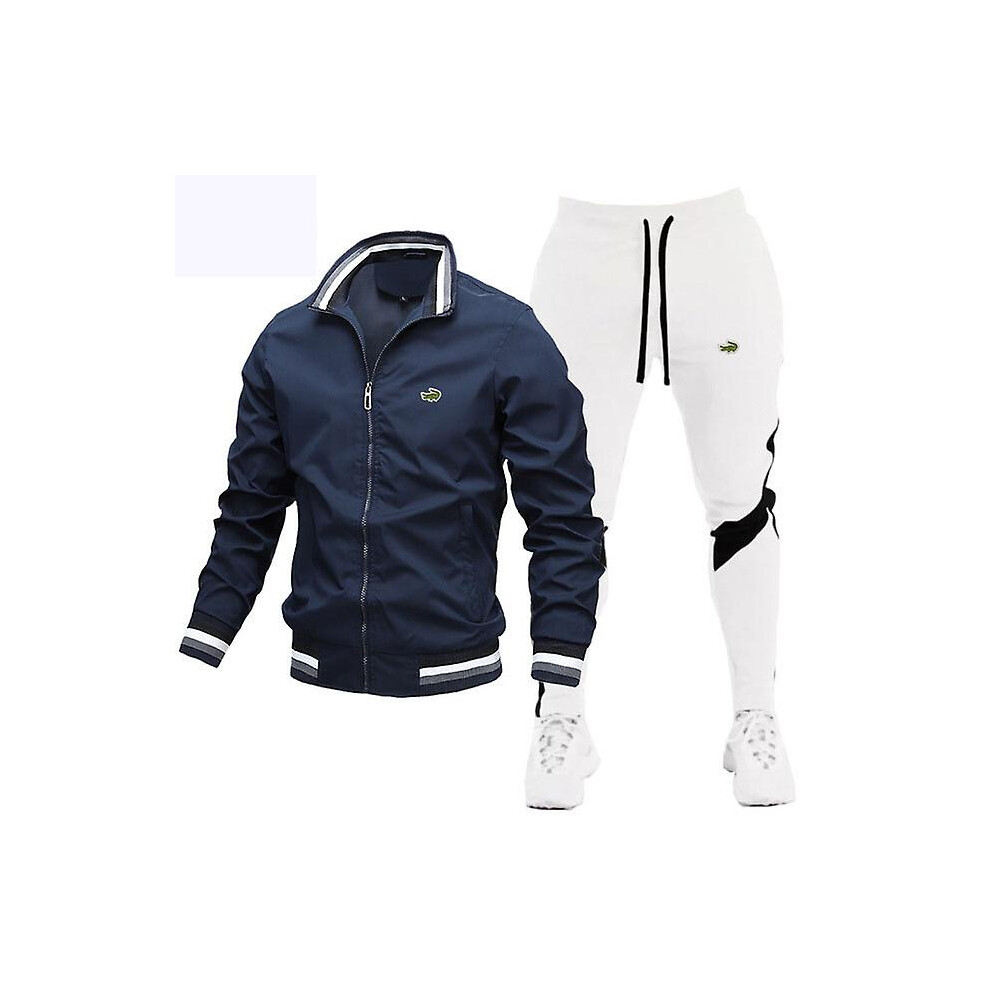 (XL-bleu marine blanc) Rehaussez votre garde-robe d'hiver avec un ensemble veste et pantalon élégant