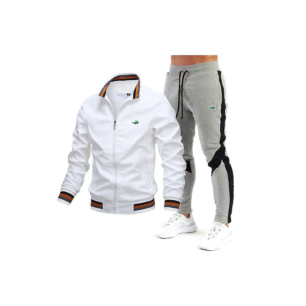 (S-blanc gris) Rehaussez votre garde-robe d'hiver avec un ensemble veste et pantalon élégant pour homme