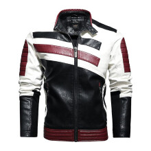 (P-vermelho) Jaqueta de couro sintético masculina com gola alta para motocicleta, tamanho grande, casual,