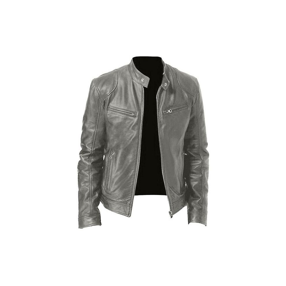 (XL-gris foncé) Veste de moto en cuir pour homme, coupe ajustée, manteau court, revers, vestes en PU,
