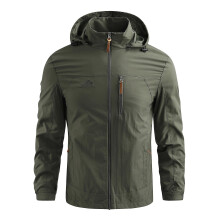 (Verde-exército M) Jaqueta corta-vento leve com capuz masculina da moda - Outono/inverno, secagem rápida,