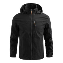 (L-preto) Jaqueta corta-vento leve com capuz masculina da moda - outono/inverno, secagem rápida, ajuste