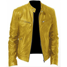 (2XL-gelb) Herren Motorrad Lederjacke Slim Fit Kurzmantel Revers Pu Jacken Herbst Neu Reißverschluss