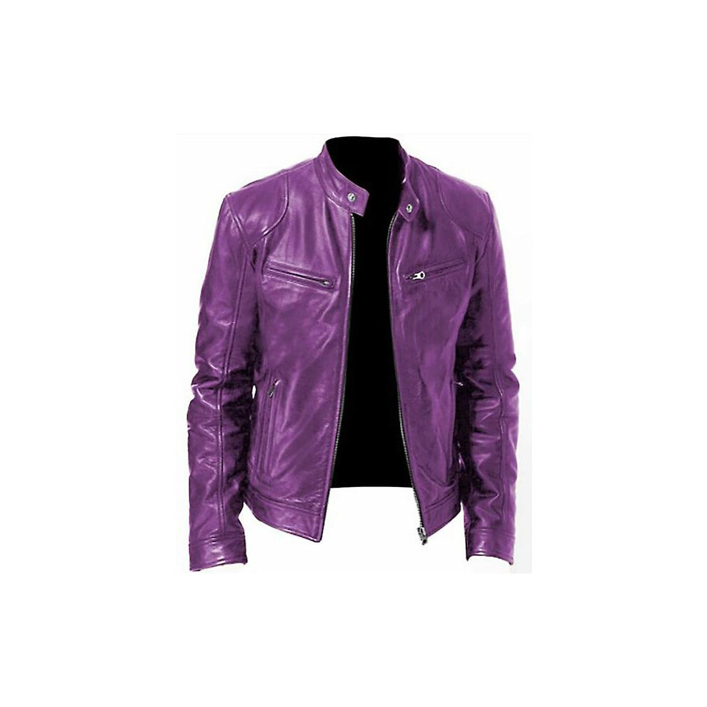 (4XL-violet) Veste de moto en cuir pour homme, coupe ajustée, manteau court, revers, vestes en PU, nouvelle