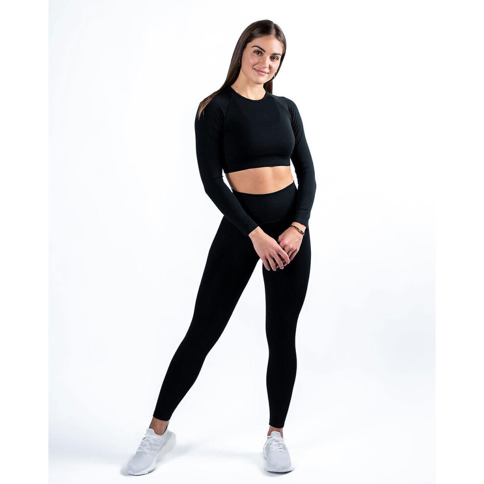 (M-noir) Confort et flexibilité inégalés : ensemble de yoga à manches longues pour femmes - Adoptez