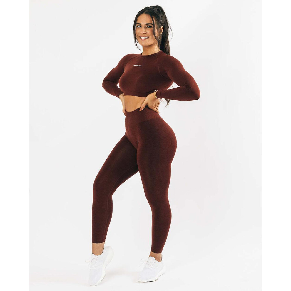 (L-marmelade rouge) Confort et flexibilité inégalés : ensemble de yoga à manches longues pour femmes