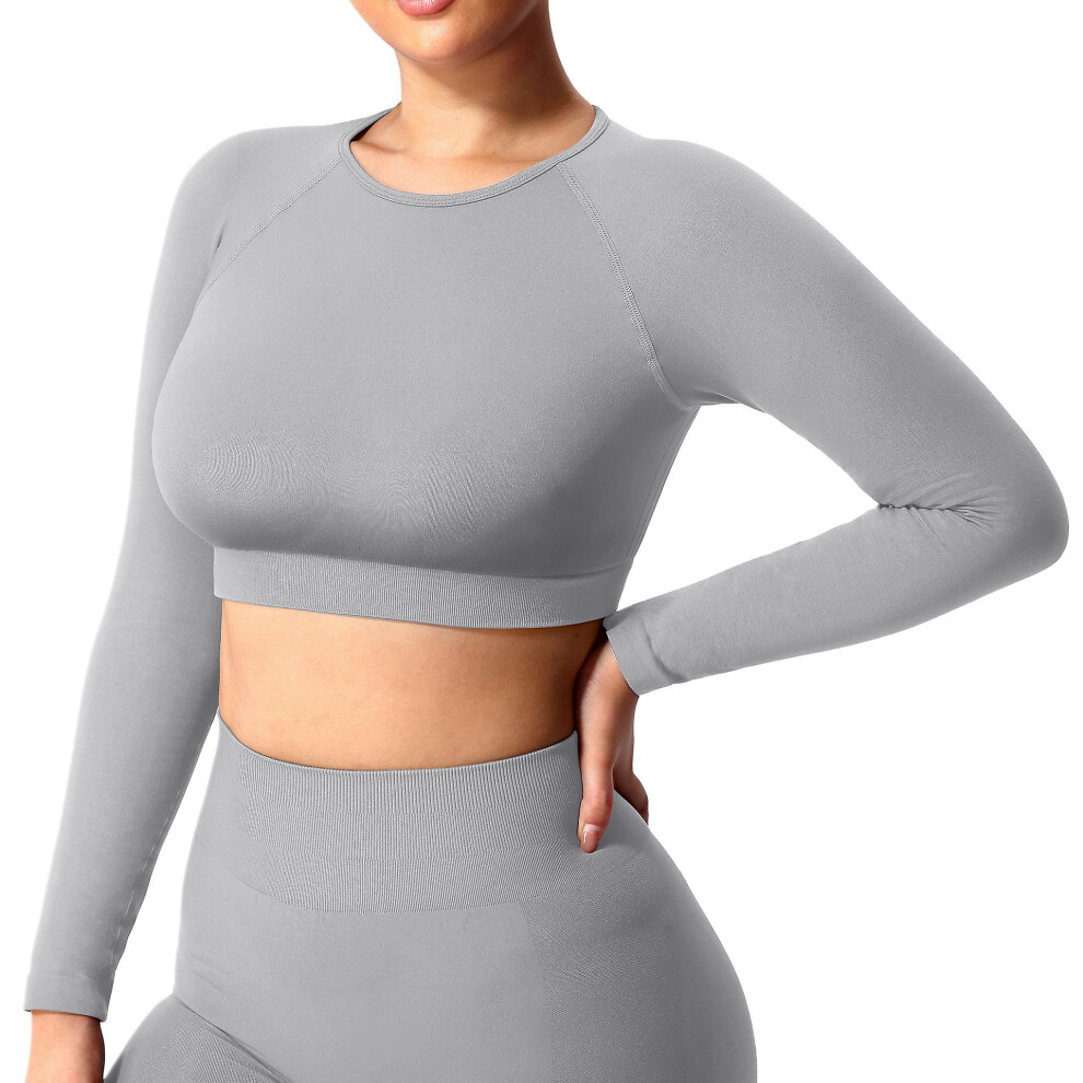 (XL-gris clair)Confort et flexibilité inégalés : ensemble de yoga à manches longues pour femmes - Adoptez