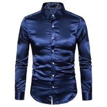 (XL-blu navy)Primavera Autunno Caratteristiche Camicie Uomo Camicia Casual Nuovo Arrivo Manica Lunga