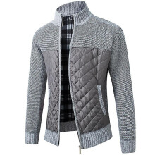 (XL-hellgrau) Winter Herren Mantel Strick Plüsch Kontrastfarben Patchwork Atmungsaktiv Verdicken Lange