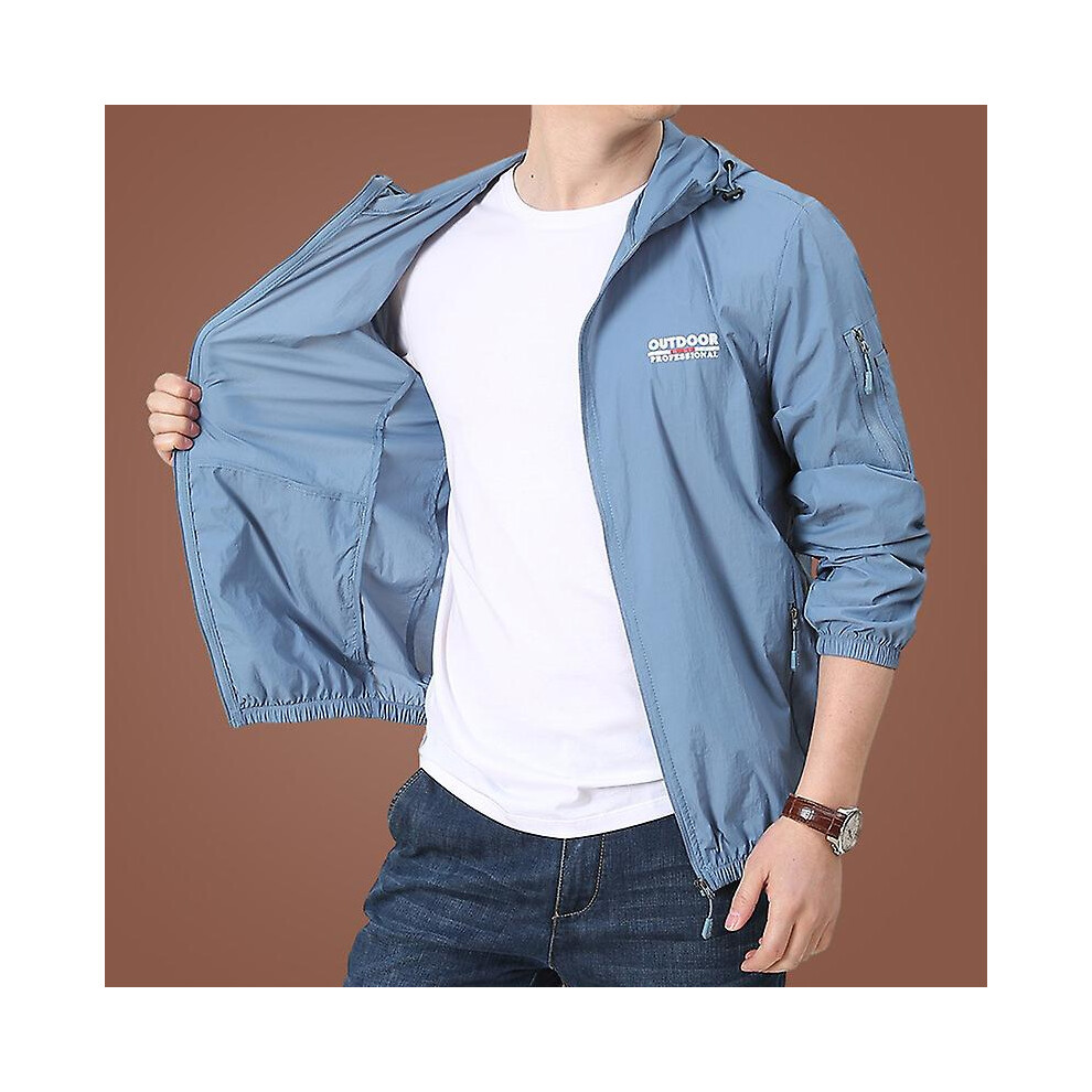 (3XL-bleu clair) Veste fine d'été pour homme et femme, à séchage rapide, protection solaire, à capuche