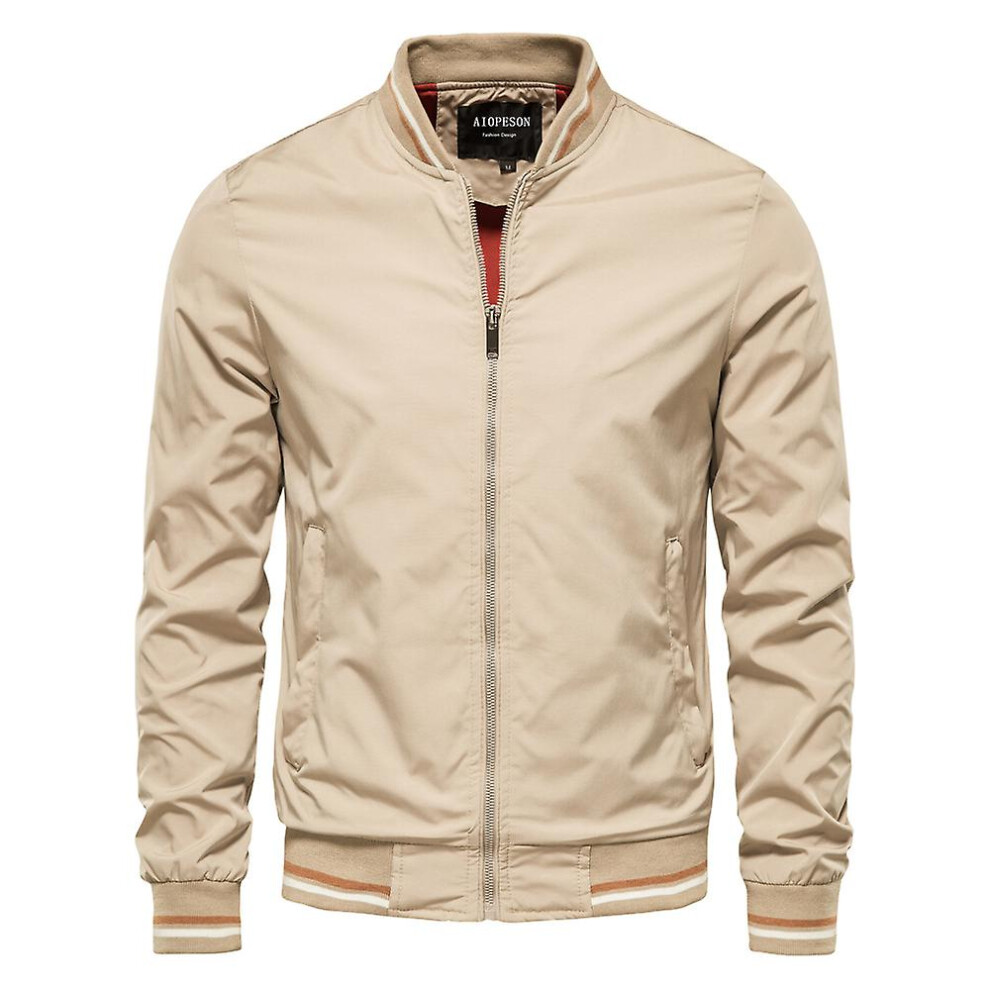 (L-kaki) Veste bomber de couleur unie pour hommes, décontractée, coupe slim, veste de baseball pour