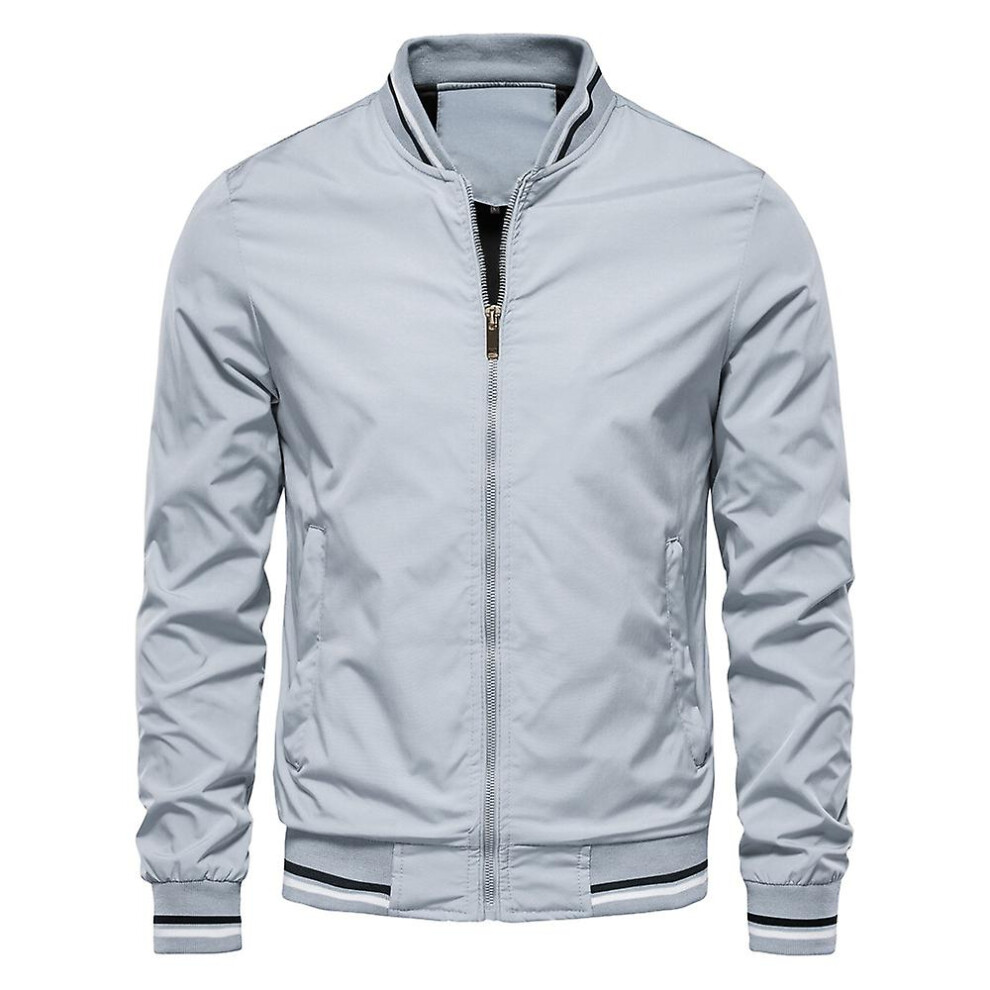 (3XL-bleu clair) Veste bomber de couleur unie pour homme, décontractée, coupe slim, style baseball,
