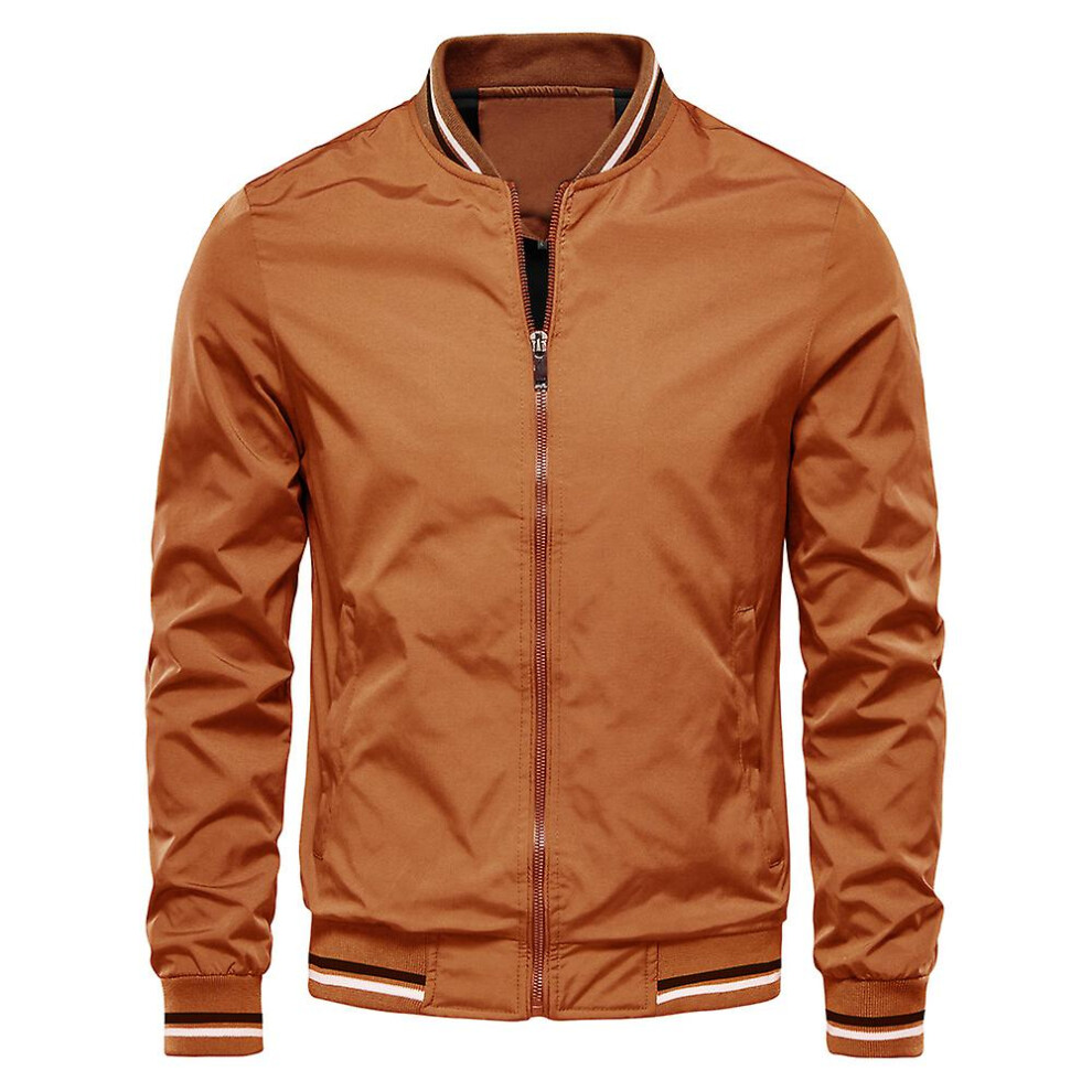 (4XL-marron) Veste bomber de couleur unie pour homme, décontractée, coupe slim, style baseball, nouvelle