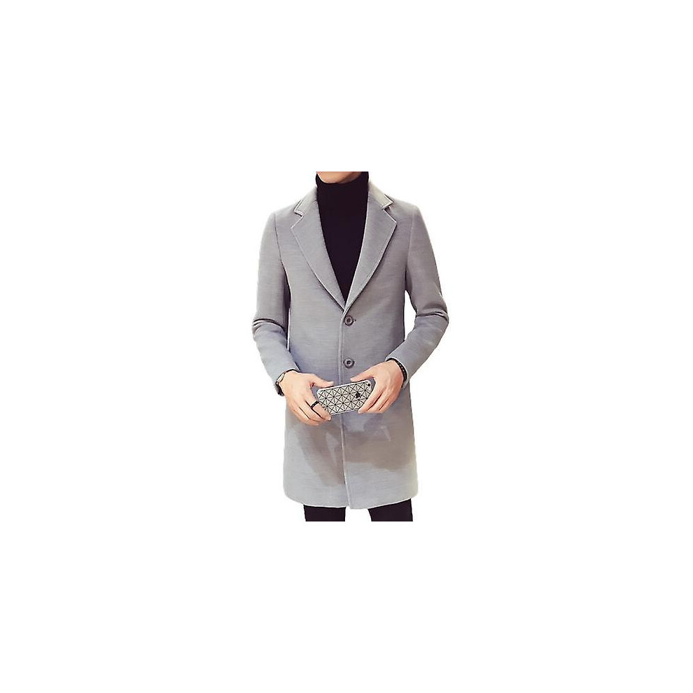(L-gris clair) Manteau long en coton pour homme, automne-hiver, mélange de laine vierge, couleur unie,