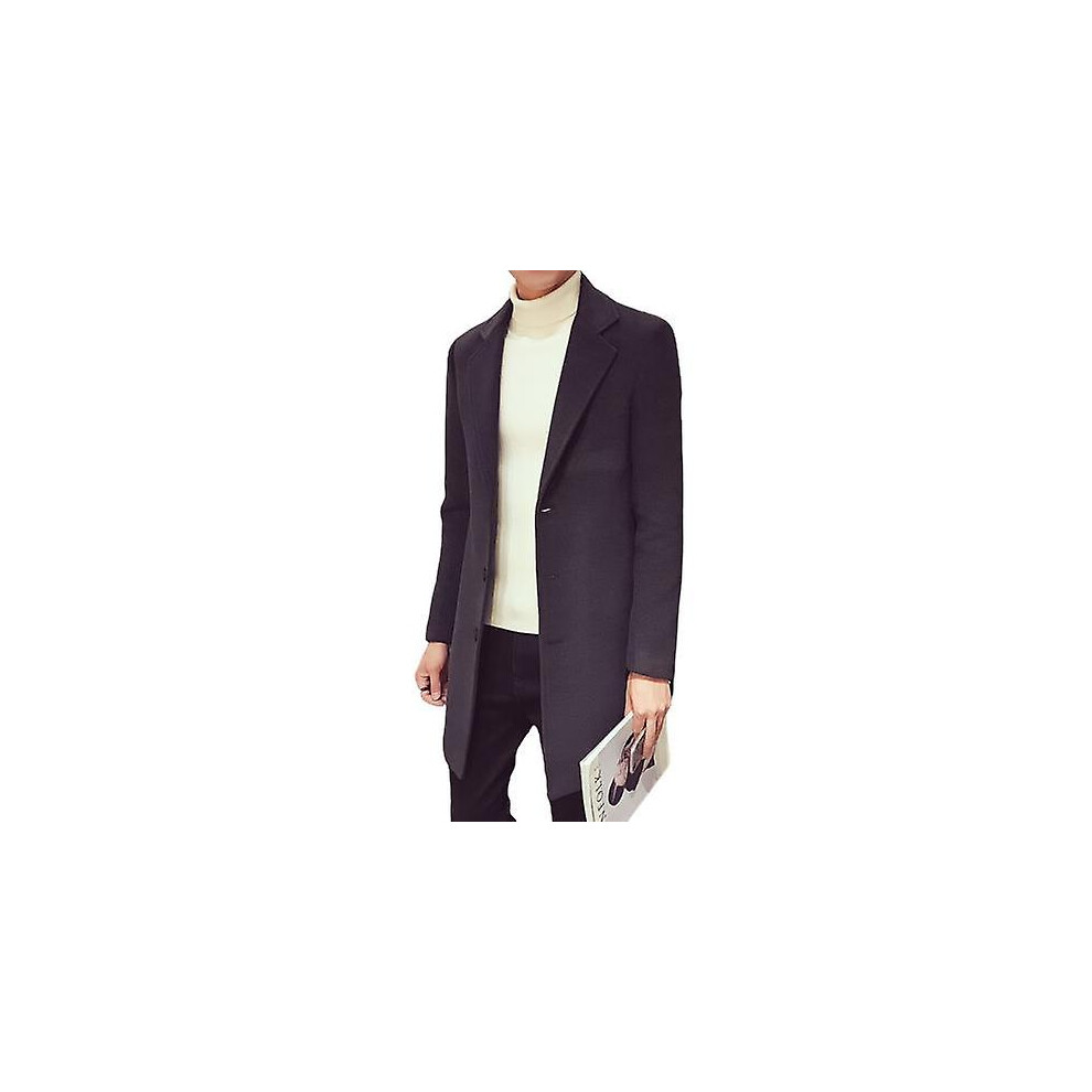 (L-gris foncé) Manteau long en coton pour homme, automne-hiver, mélange de laine vierge, couleur unie,