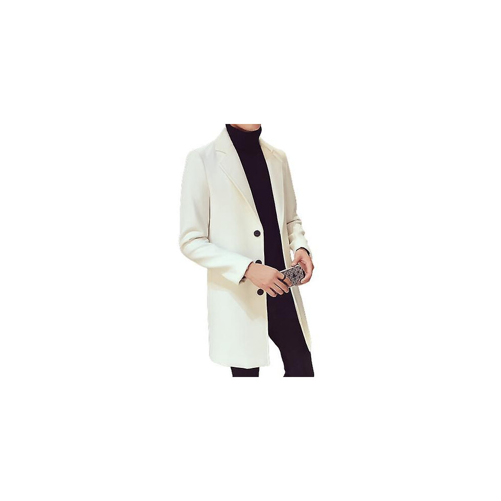 (XL-blanc) Manteau long en coton pour homme, automne-hiver, mélange de laine vierge, couleur unie, décontracté,