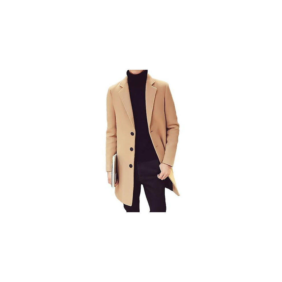 (2XL-kaki) Manteau long en coton pour homme, automne-hiver, mélange de laine, couleur unie, décontracté,
