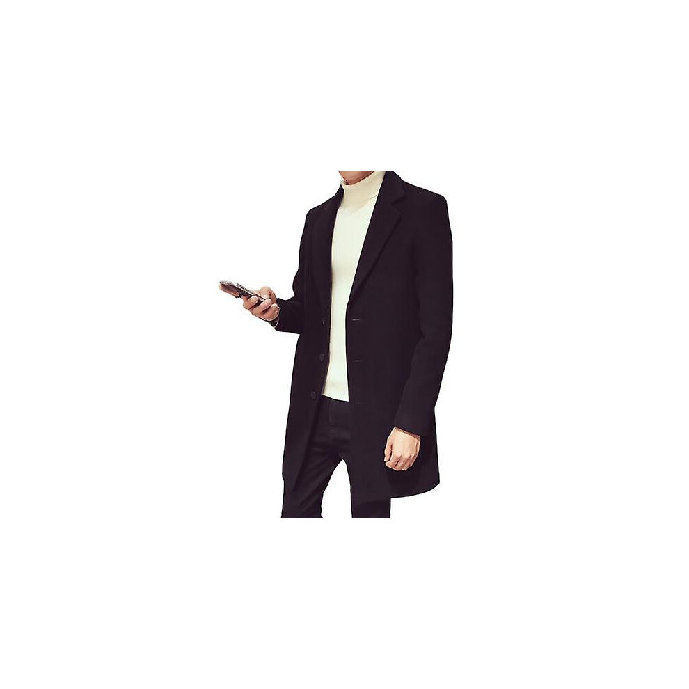 (2XL-noir) Manteau long en coton pour homme, automne-hiver, mélange de laine vierge, couleur unie, décontracté,