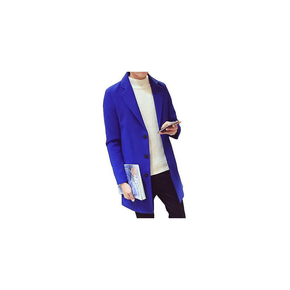 (3XL-bleu roi) Manteau long en coton pour homme, automne-hiver, mélange de laine vierge, couleur unie,