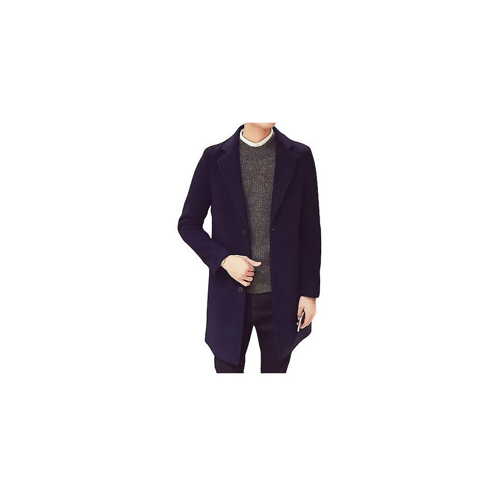 (4XL-bleu marine) Manteau long en coton pour homme, automne-hiver, mélange de laine vierge, couleur