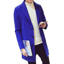 (5XL-bleu roi) Manteau long en coton pour homme, automne-hiver, mélange de laine vierge, couleur unie,