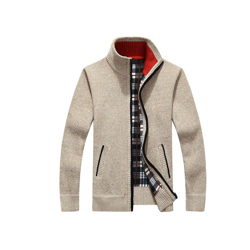 (XL-beige) Automne Hiver Hommes Pull Manteau Fausse Fourrure Laine Pull Vestes Hommes Fermeture Éclair
