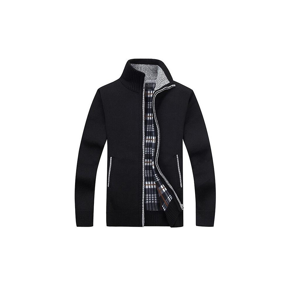 (XL-noir) Automne Hiver Hommes Pull Manteau Fausse Fourrure Laine Pull Vestes Hommes Fermeture Éclair