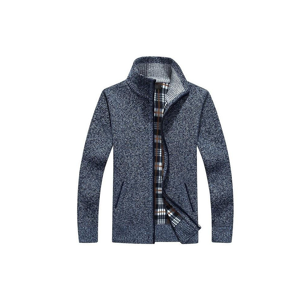 (XL-bleu gris) Automne Hiver Pull Homme Manteau Fausse Fourrure Laine Pull Vestes Hommes Fermeture Éclair