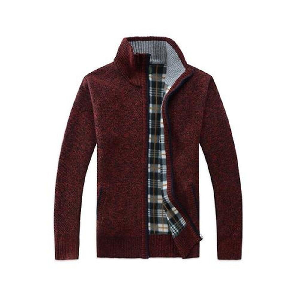 (XL-violet rouge) Automne Hiver Pull Homme Manteau Fausse Fourrure Laine Pull Vestes Hommes Fermeture