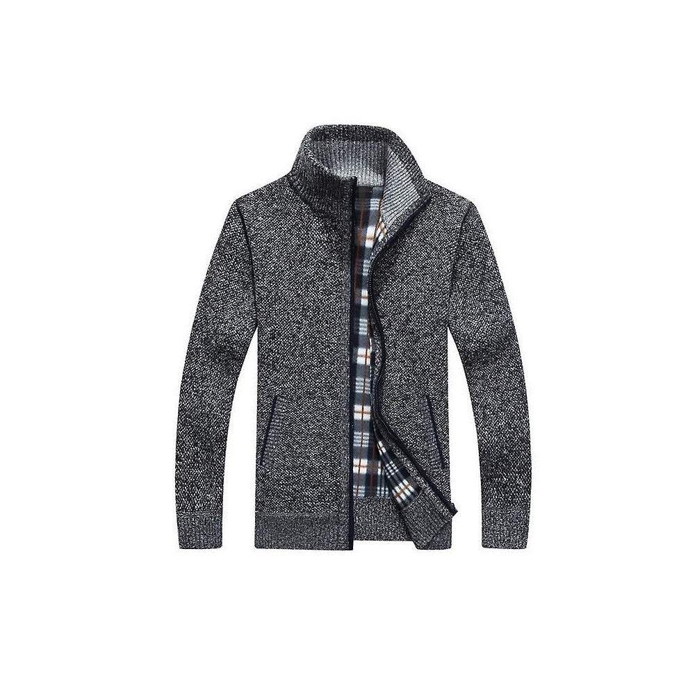 (2XL-gris foncé) Automne Hiver Pull Homme Manteau Fausse Fourrure Laine Pull Vestes Hommes Fermeture