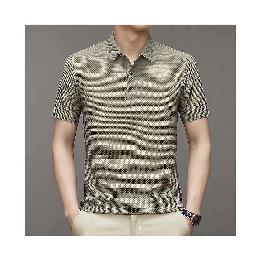 (L-kaki) T-shirt d'été à manches courtes pour homme, polo frais et respirant, style décontracté, absorbant