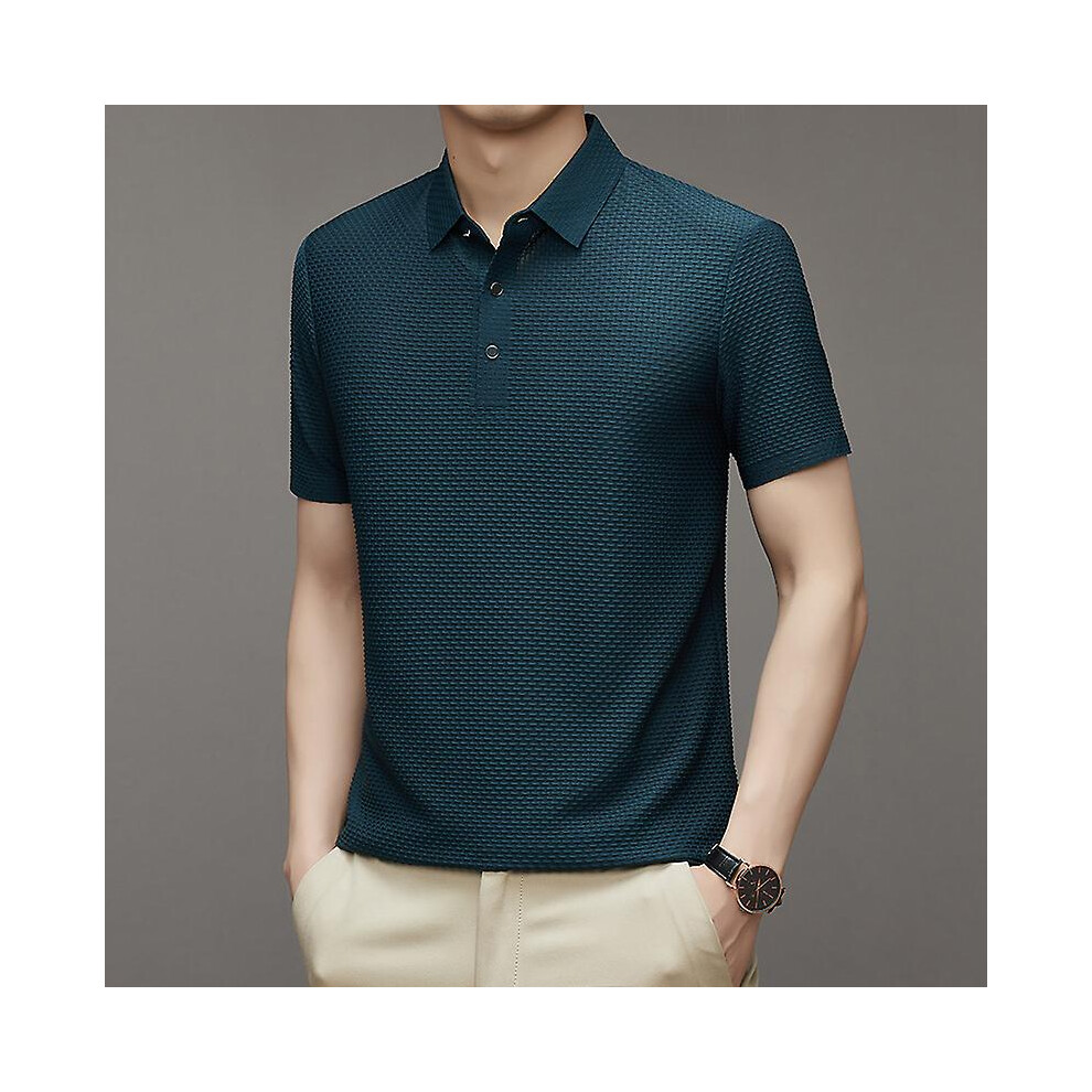 (3XL-vert foncé) T-shirt d'été à manches courtes pour homme, polo respirant et décontracté