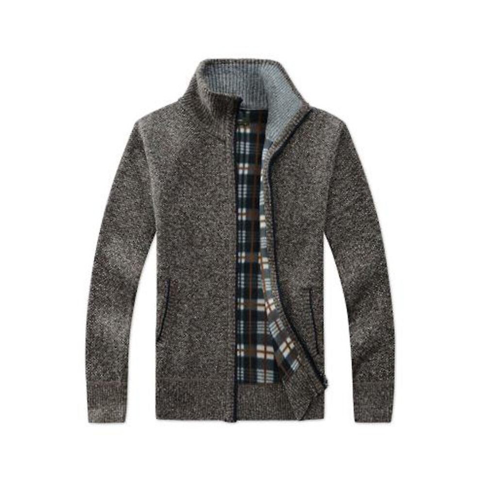 (2XL-marron) Automne Hiver Hommes Pull Manteau Fausse Fourrure Laine Pull Vestes Hommes Fermeture Éclair