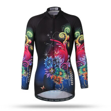 (2XL-kleur bloem) Dames fietsshirt met lange mouwen - Ademend, snel drogend, reflecterend, ideaal voor