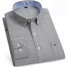 (44-519 grigio)Camicia da uomo in 100% cotone a quadri, manica lunga, Oxford, con tasca sul petto e