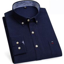(46-522 Marineblau)Herren-Oxford-Hemd, 100 % Baumwolle, kariert, langärmelig, aufgesetzte Brusttasche